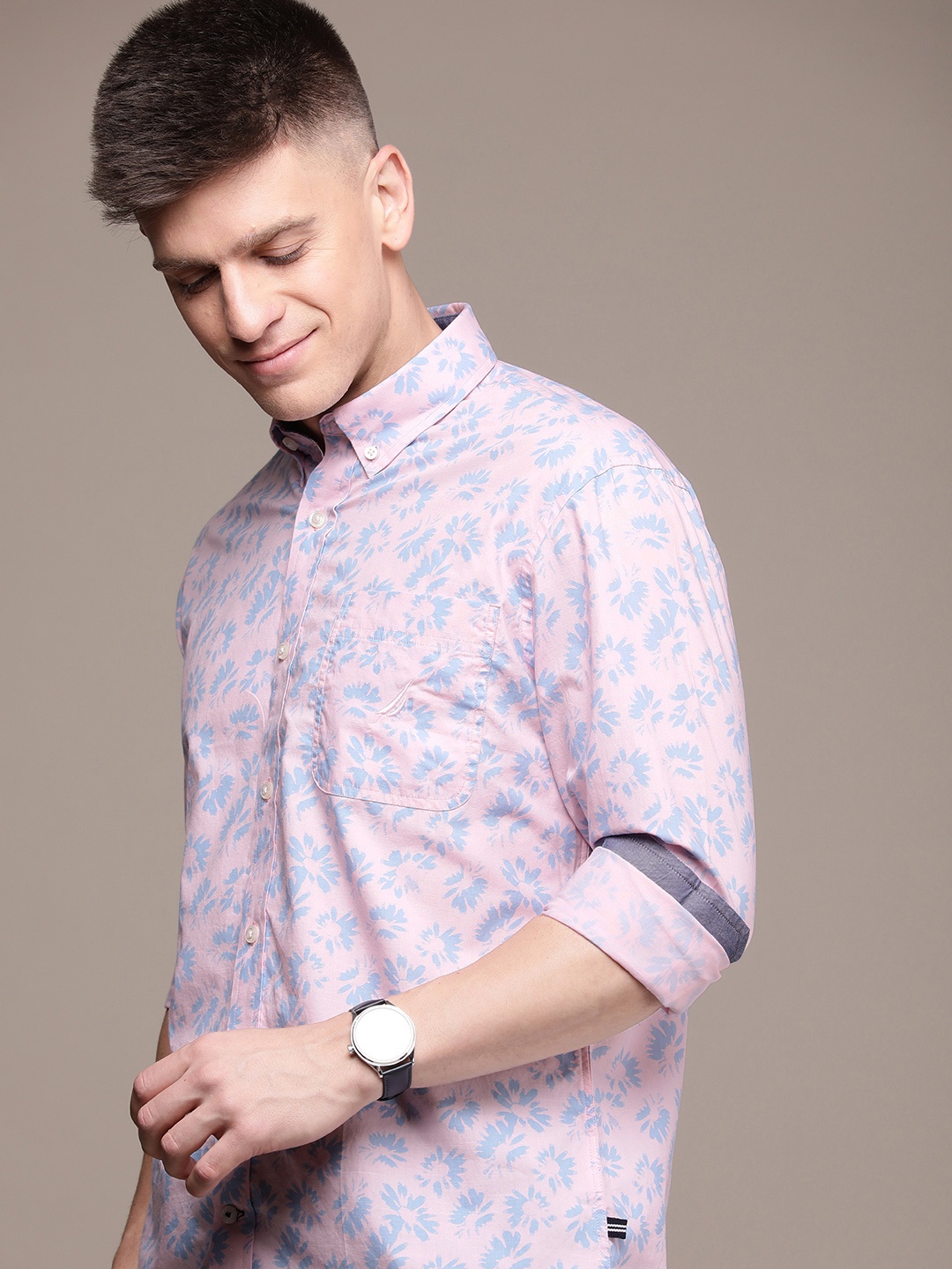 

Nautica Pure Cotton Slim Fit Floral Printed Casual Shirt, Pink