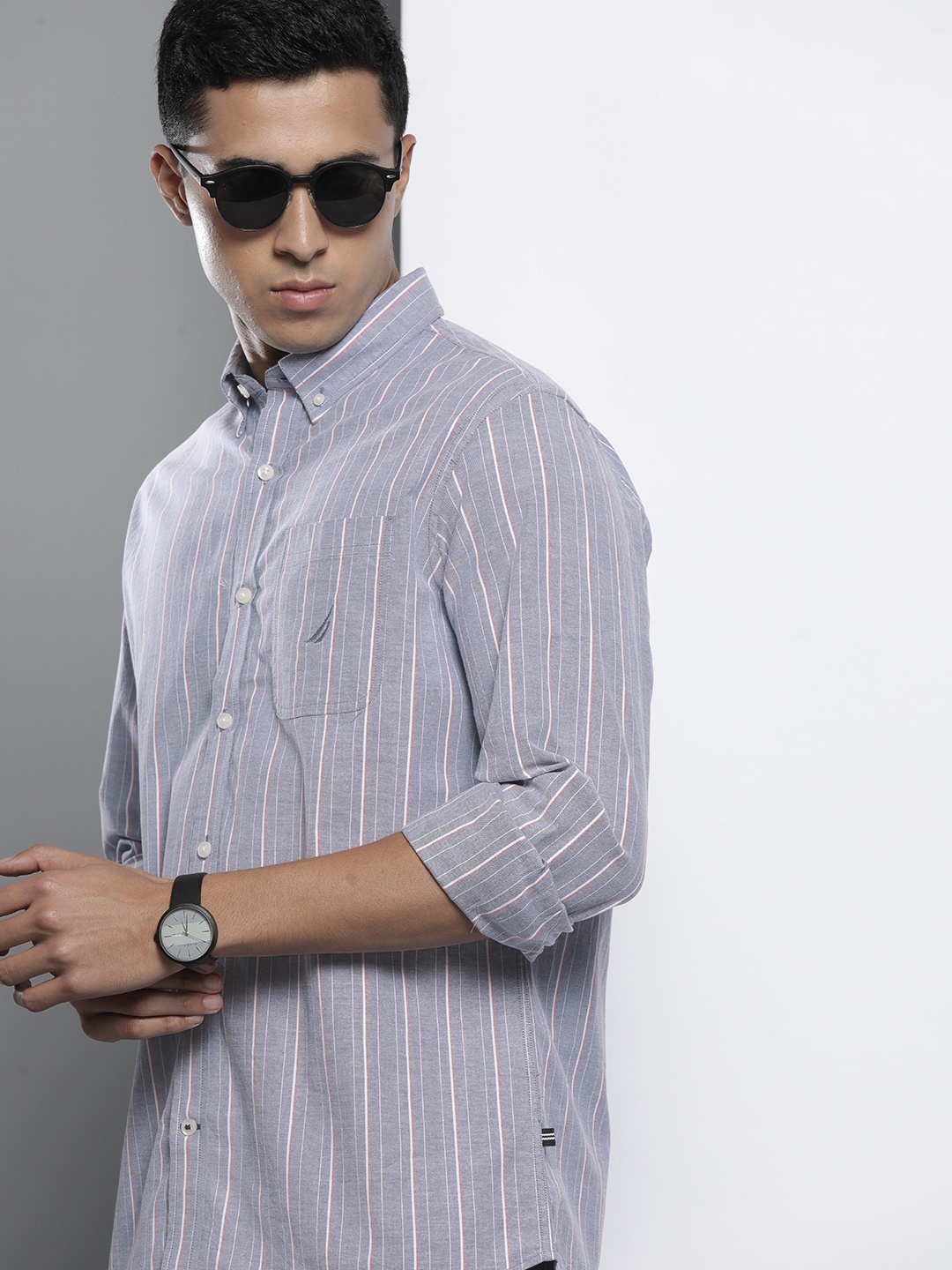 

Nautica Men Classic Striped Casual Shirt, Blue
