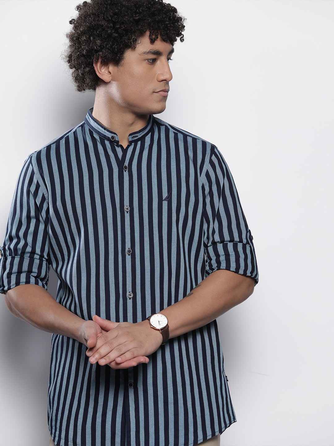 

Nautica Men Classic Fit Striped Cotton Shirt, Blue