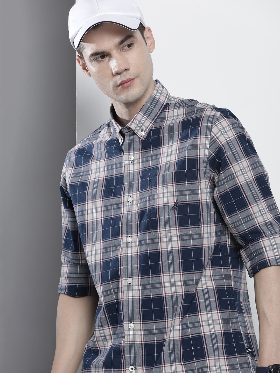 

Nautica Slim Fit Checked Casual Shirt, Navy blue