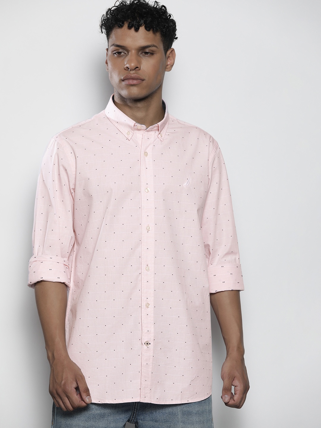 

Nautica Men Classic Cotton Striped Dobby Woven Opaque Casual Shirt, Pink