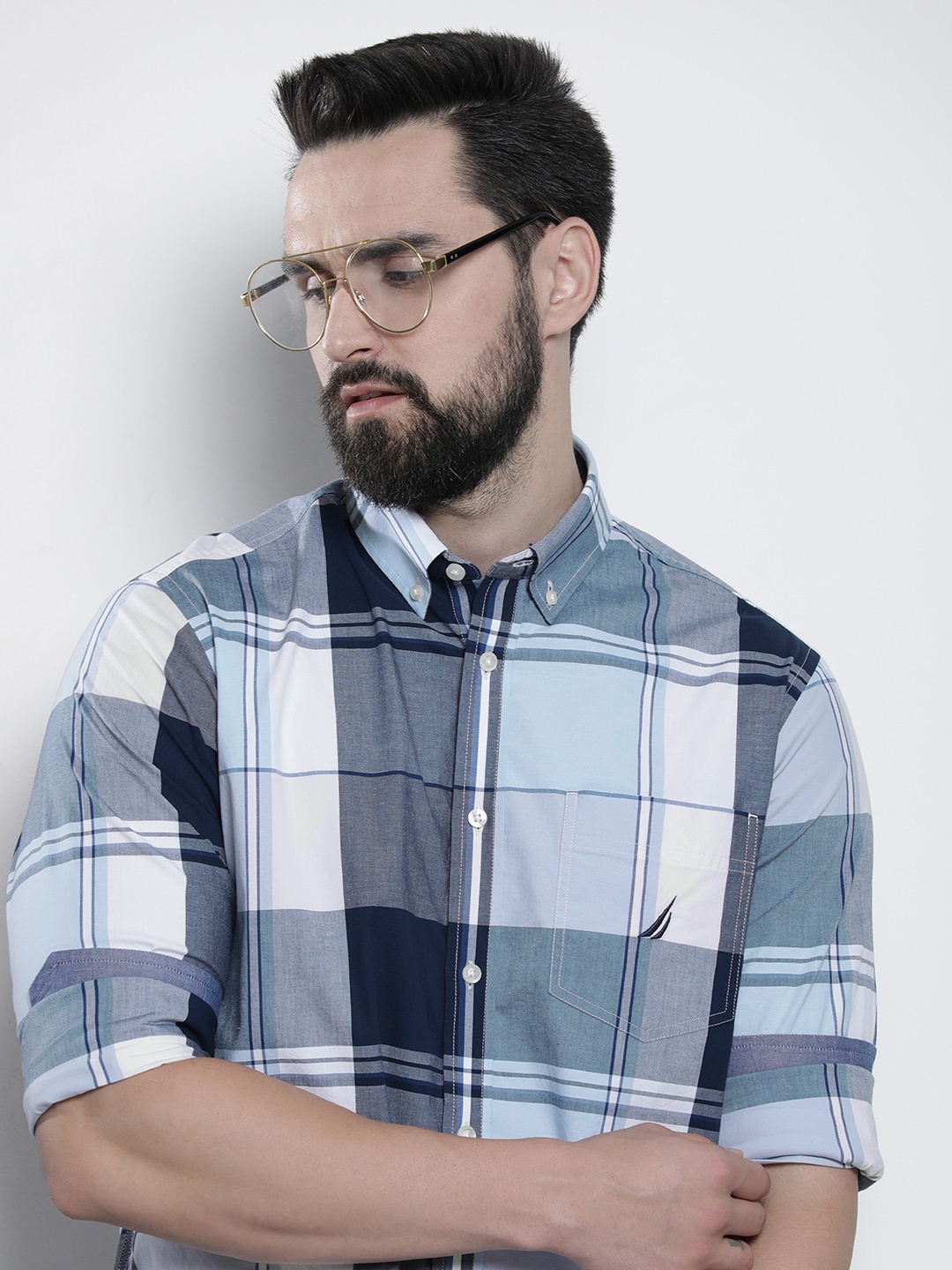 

Nautica Classic Fit Checked Casual Shirt, Blue