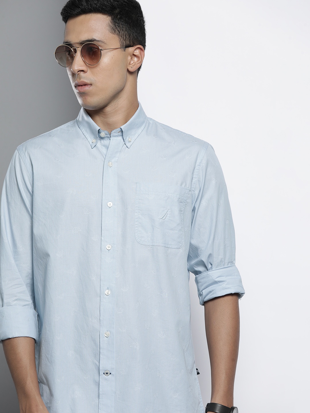 

Nautica Men Pure Cotton Classic Striped Casual Shirt, Blue