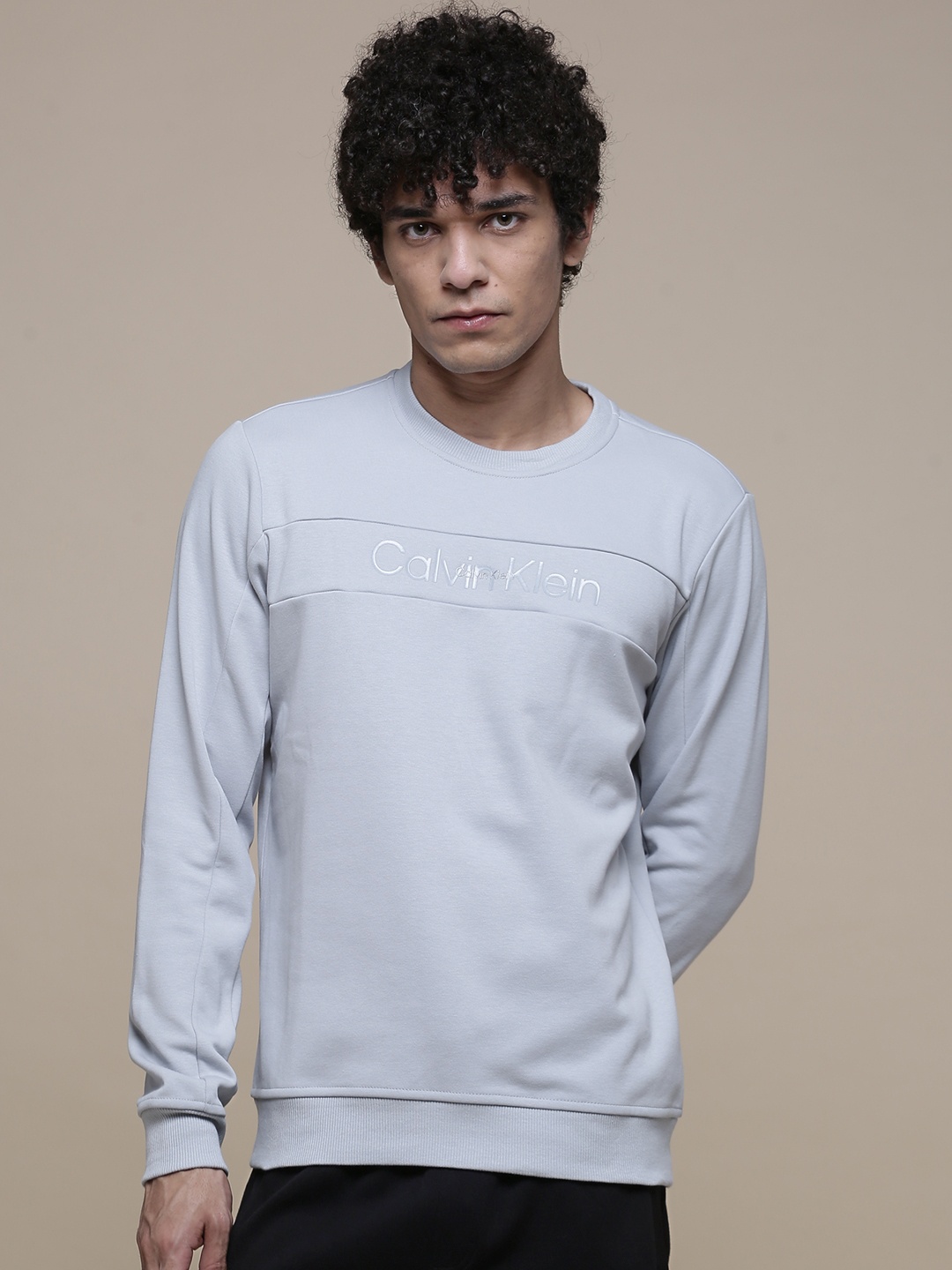 

Calvin Klein Jeans Men Grey Brand Logo Printed Detail Round Neck Sweatshirt