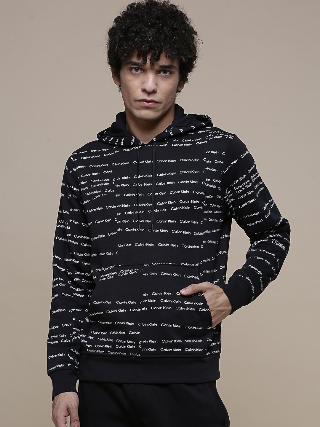 

Calvin Klein Jeans Men Black Brand Logo Printed Hooded Sweatshirt
