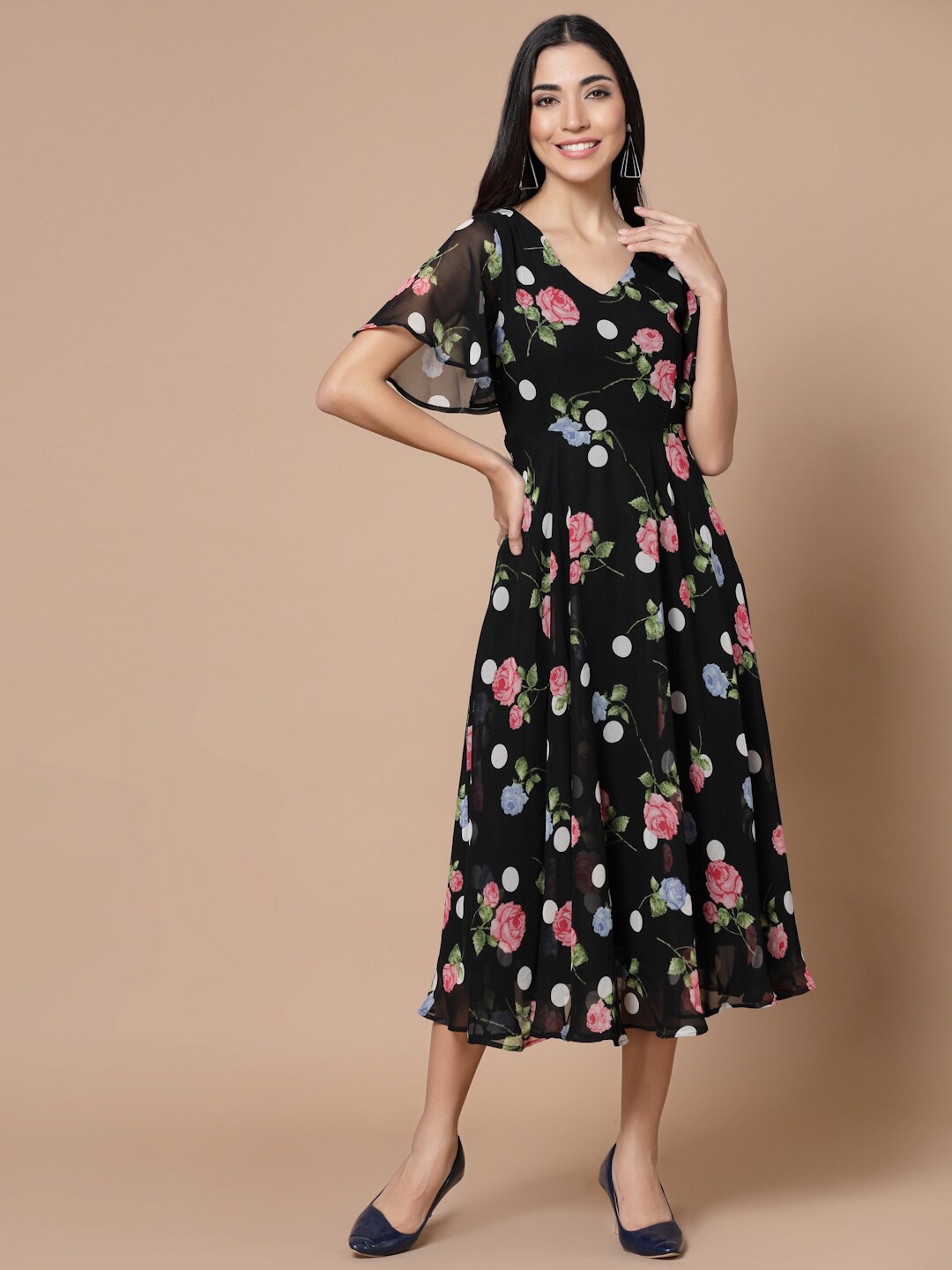 

Strong And Brave Odour Free Floral Georgette Midi Dress, Black