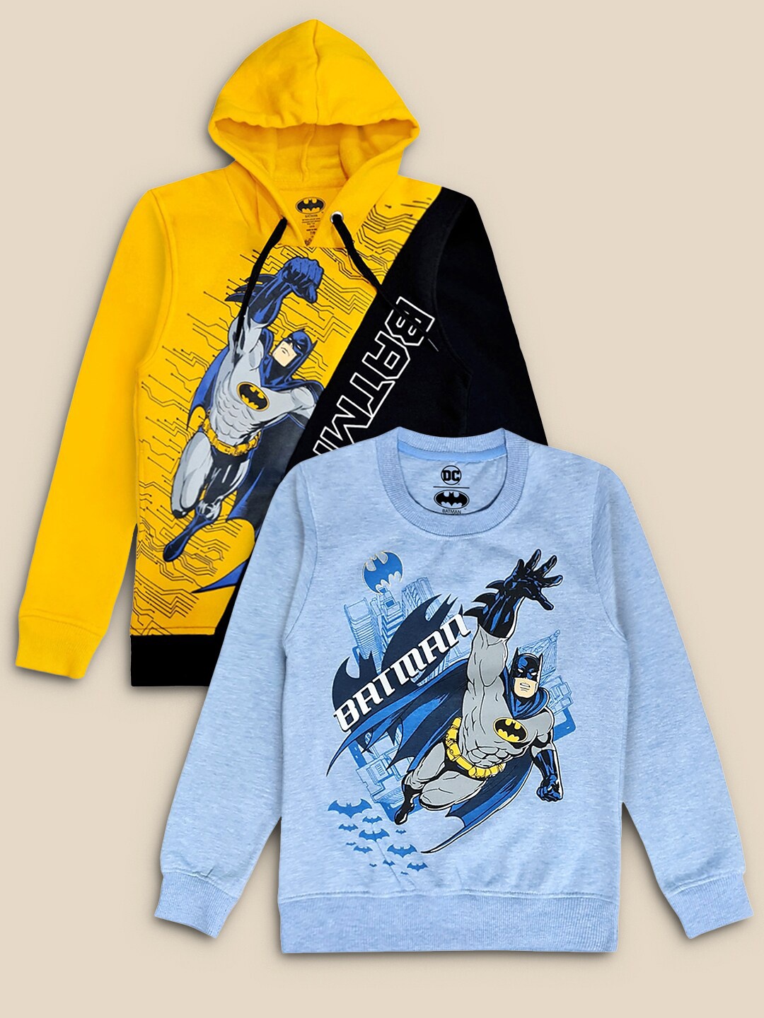 

Kids Ville Boys Pack of 2 Dc Comics Printed Sweatshirt, Yellow