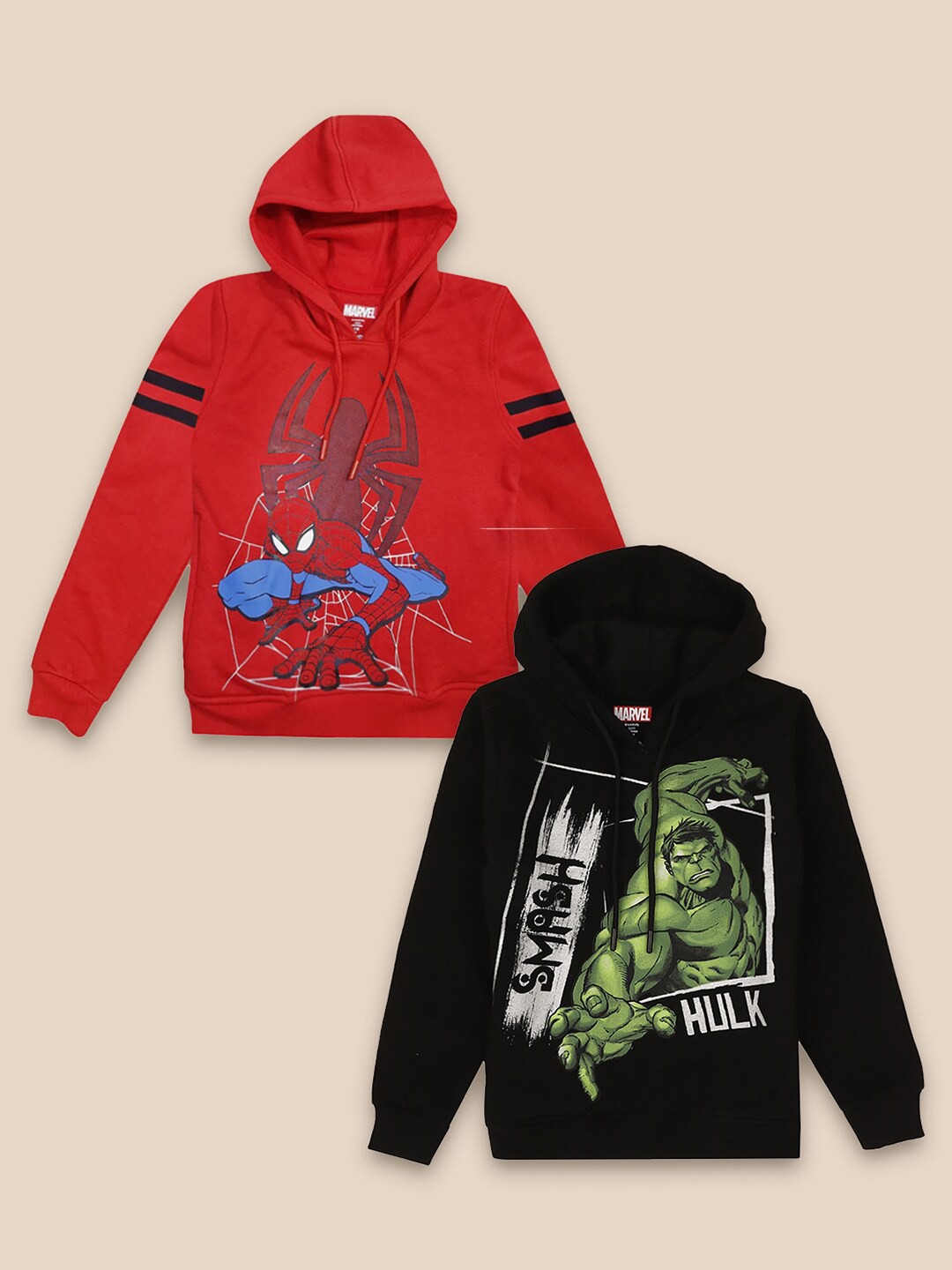 

Kids Ville Boys Pack Of 2 Marvel Comic Printed Hooded Sweatshirt, Red