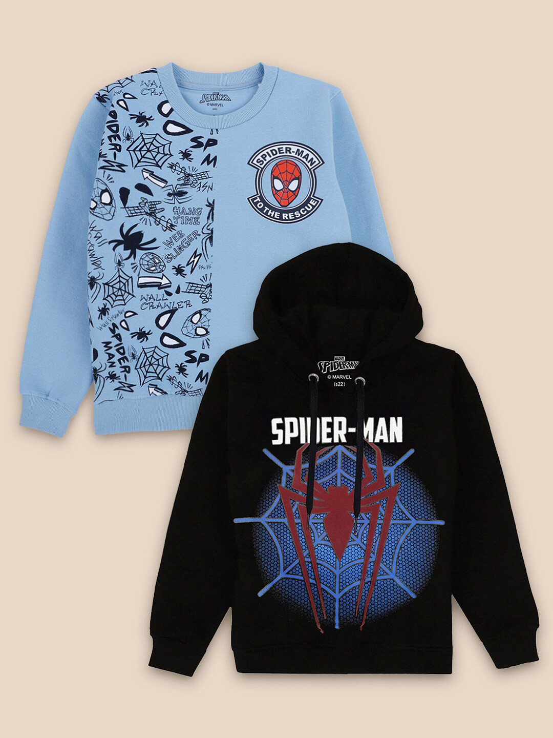 

Kids Ville Boys Blue & Black Marvel Comic Printed Hooded Sweatshirt