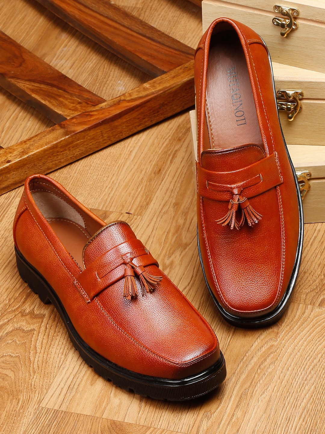 

MUTAQINOTI Men Tan Solid Formal Loafers