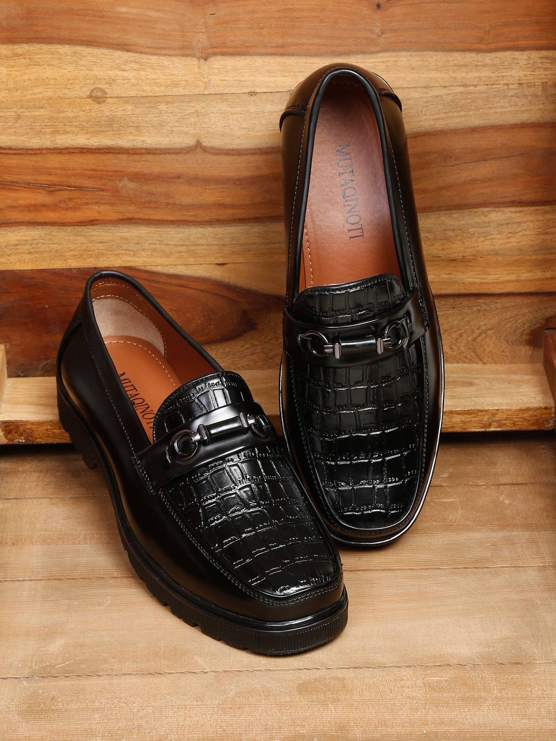 

MUTAQINOTI Men Black Solid Formal Loafers