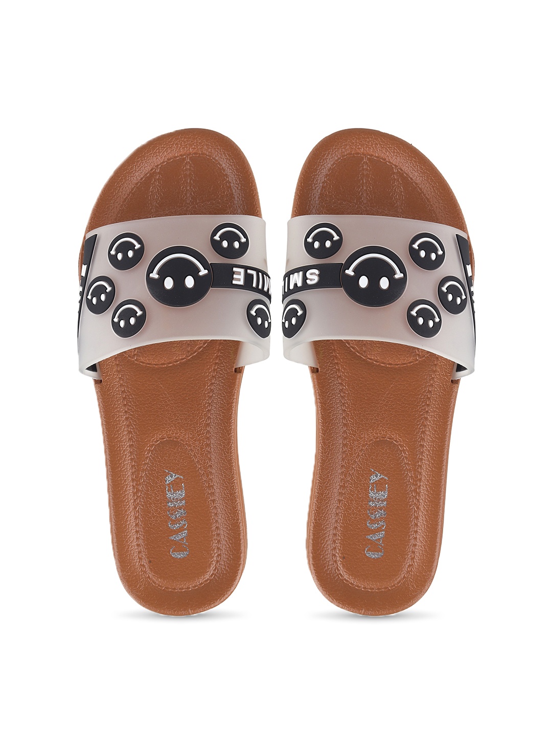 

CASSIEY Women Brown & Black Printed Rubber Sliders