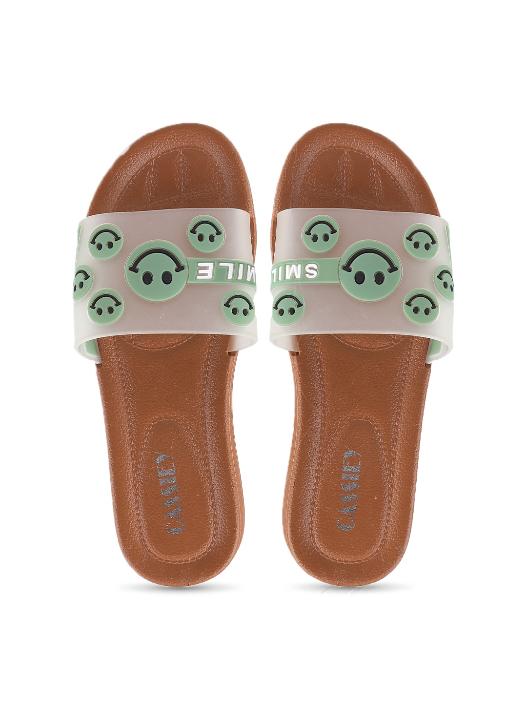 

CASSIEY Women Brown & Green Printed Rubber Sliders