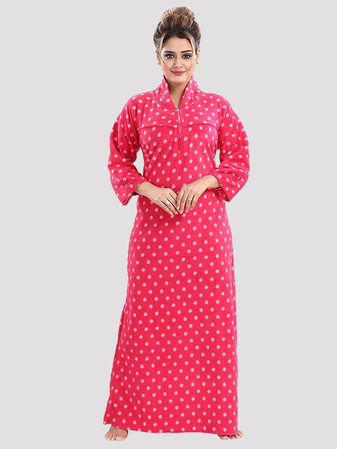 

CIERGE Women Pink Printed Maxi Nightdress
