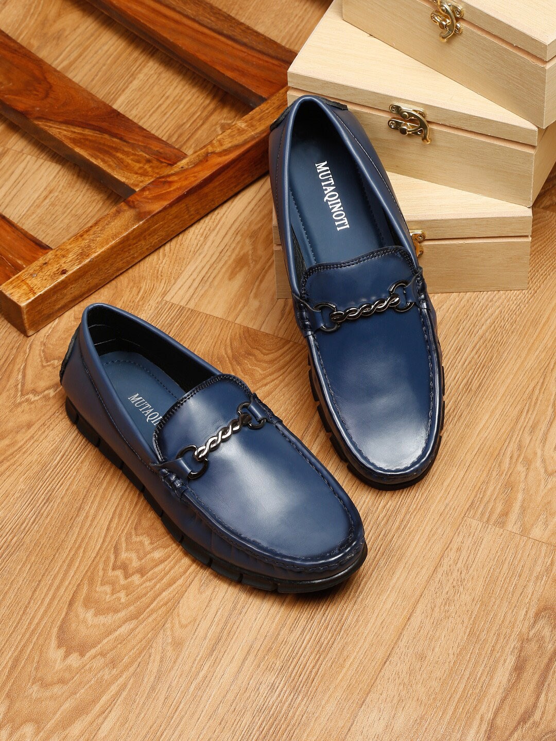 

MUTAQINOTI Men Blue Solid Formal Loafers