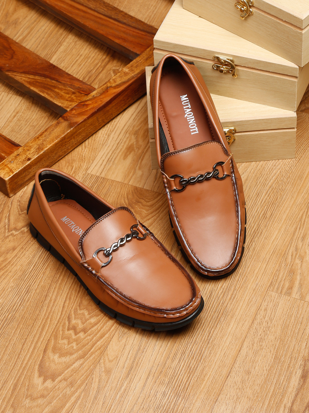 

MUTAQINOTI Men Brown Solid Formal Loafer Shoes