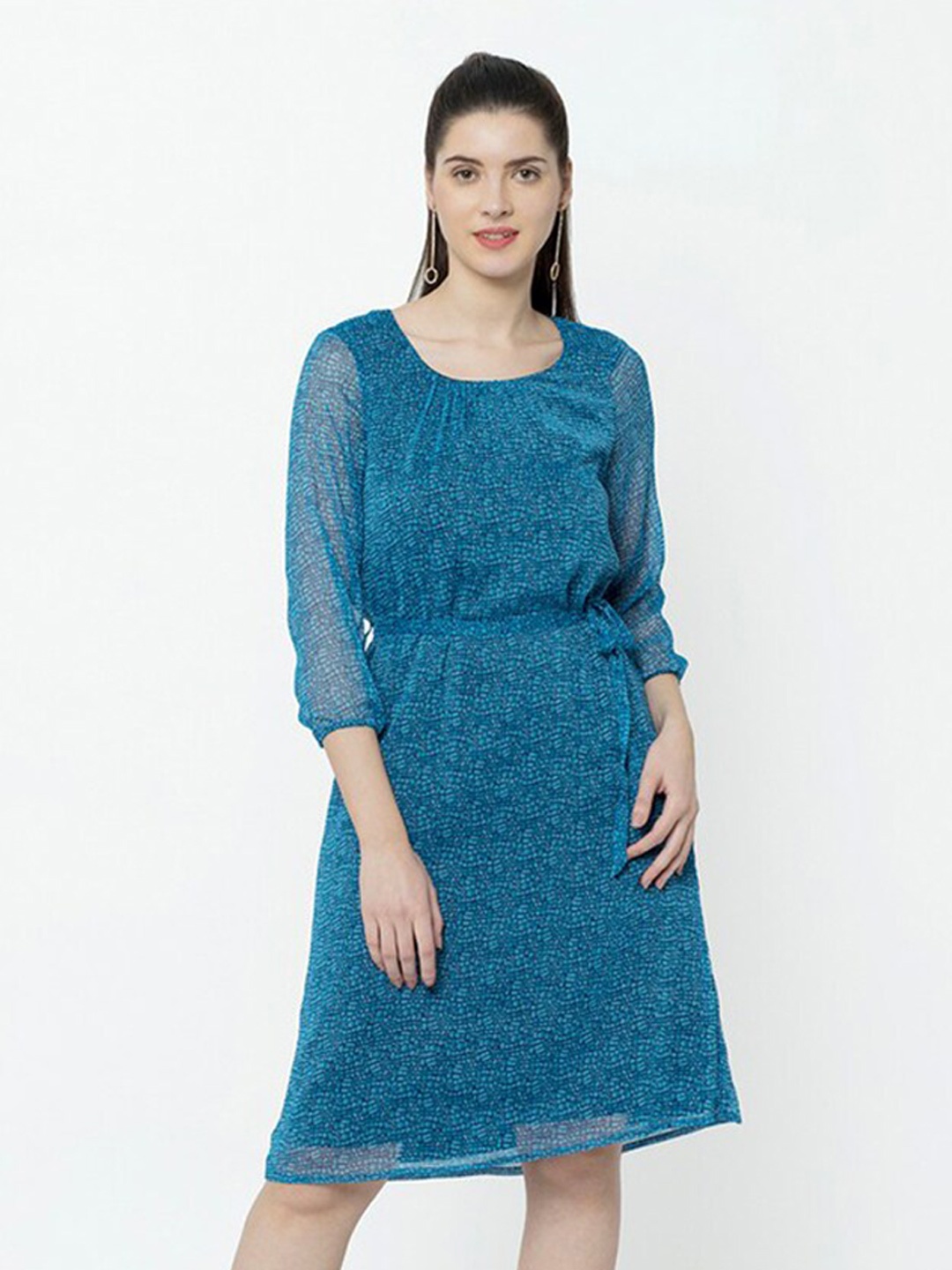 

SQew Women Blue Printed Dress