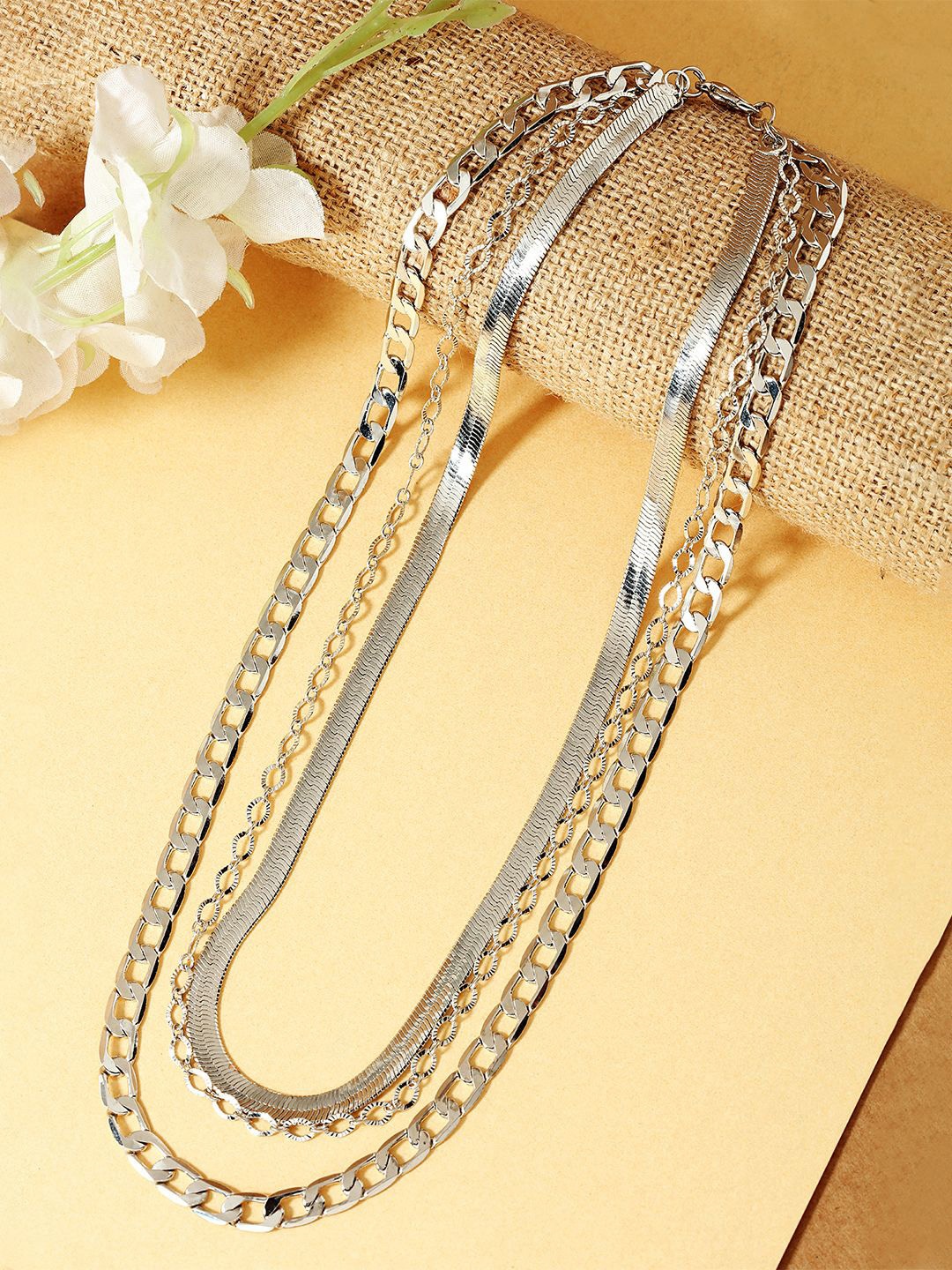 

AccessHer Silver-Toned Brass Silver-Plated Layered Chain