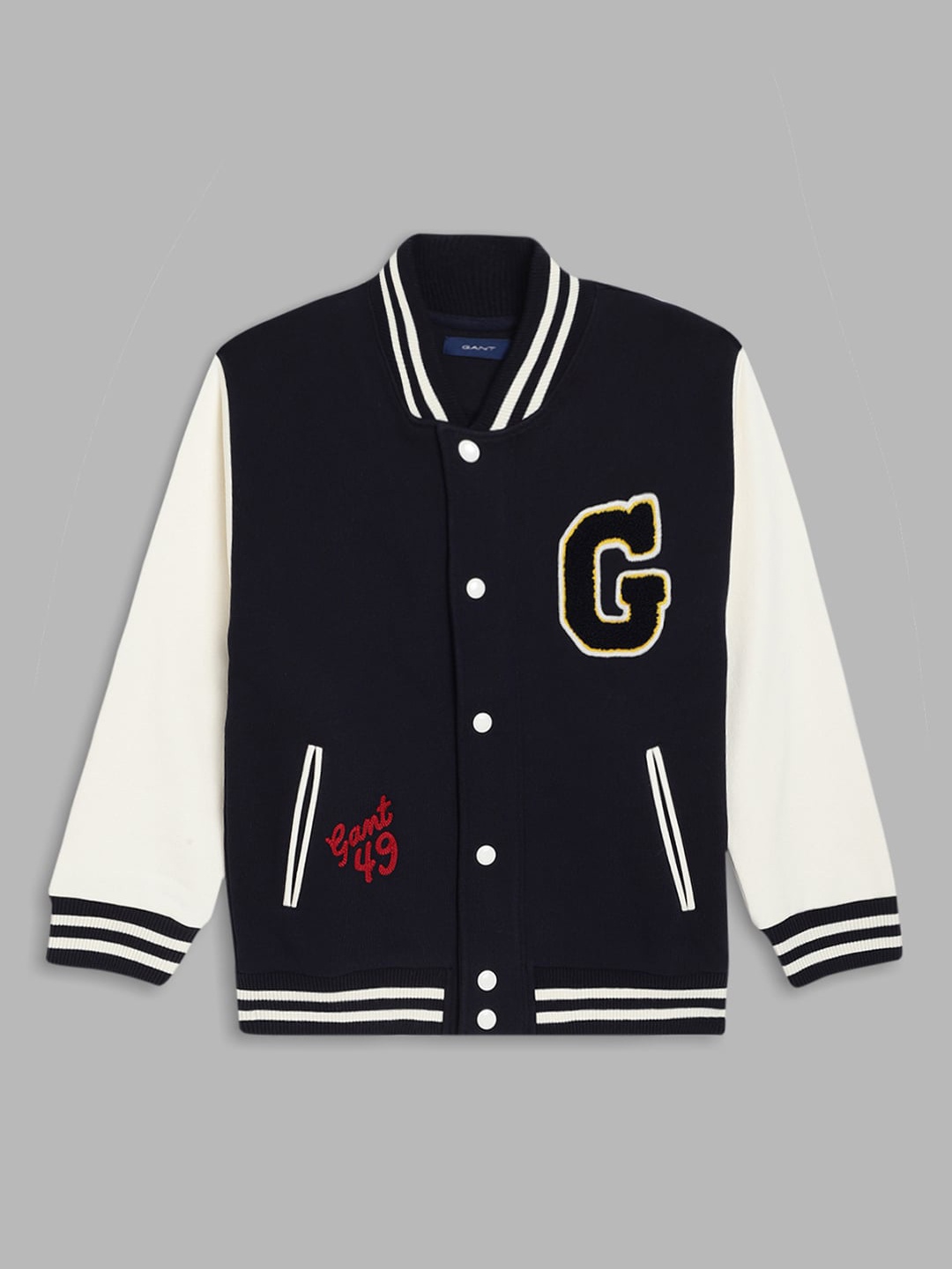 

GANT Boys Navy Blue Striped Bomber with Patchwork Jacket