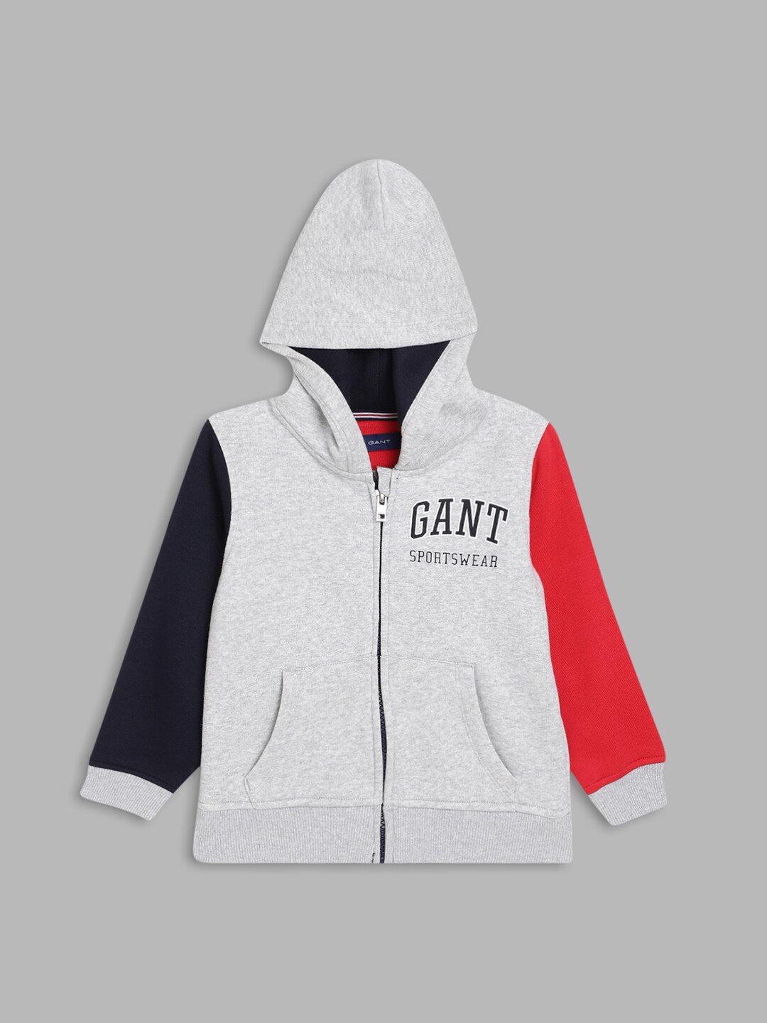 

GANT Boys Grey & Red Colourblocked Cotton Hooded Sweatshirt