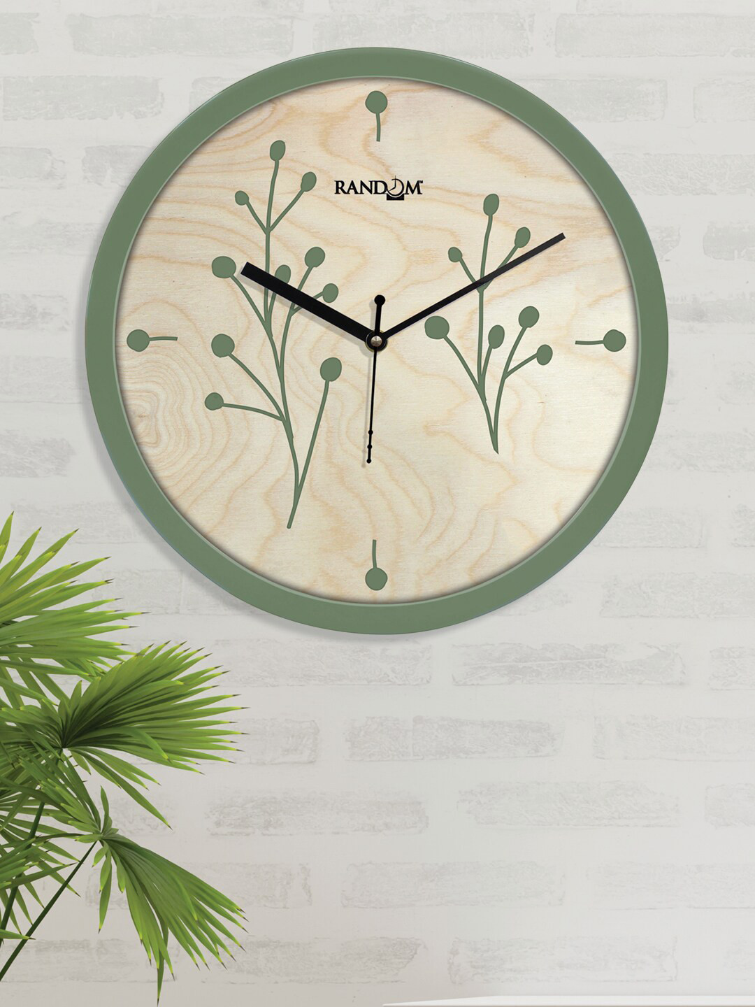 

RANDOM Green & Beige Printed Contemporary Round Wooden Wall Clock RC-8055