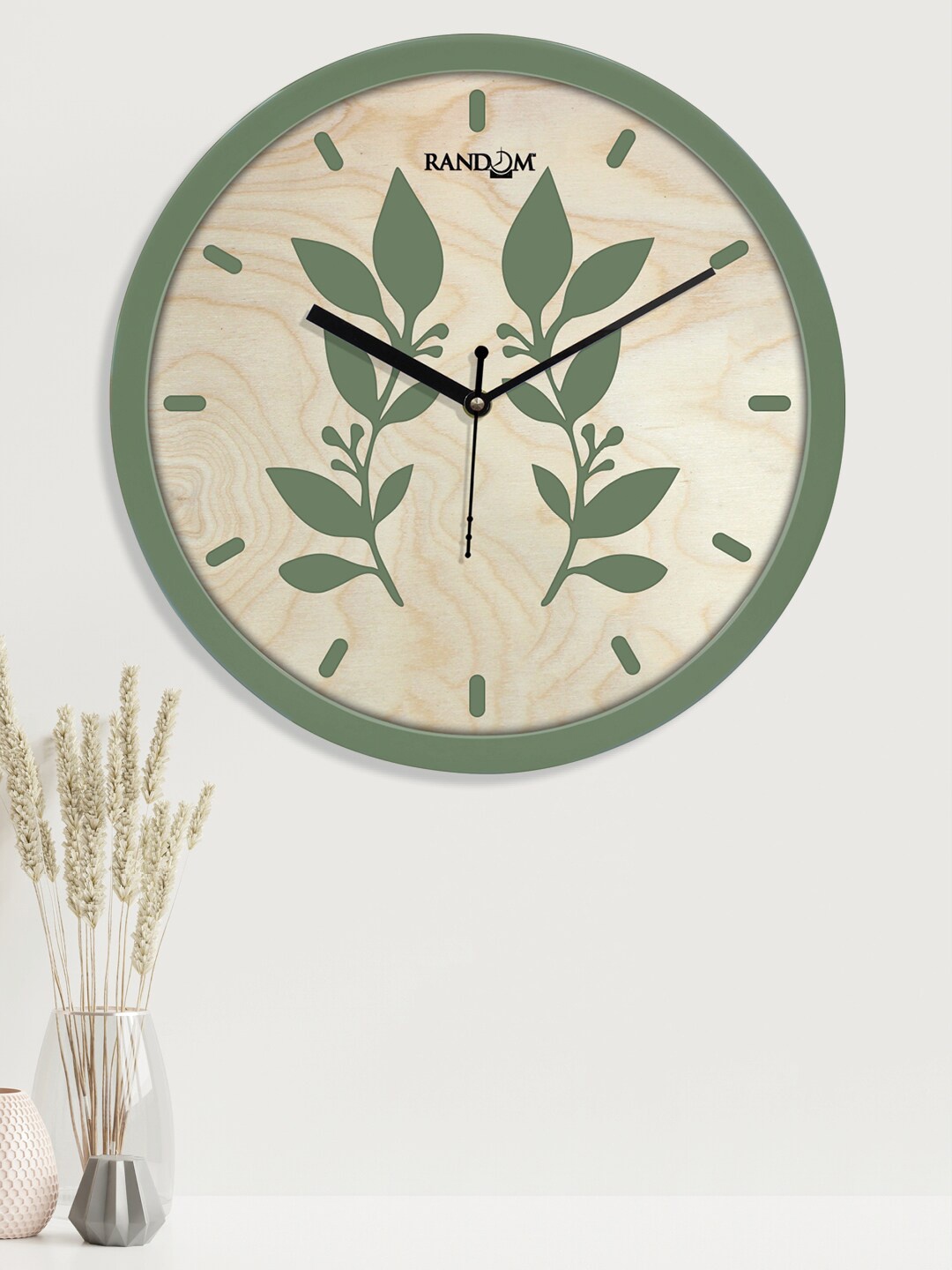 

RANDOM Green & Beige Printed Contemporary Round Wooden Wall Clock RC-8058