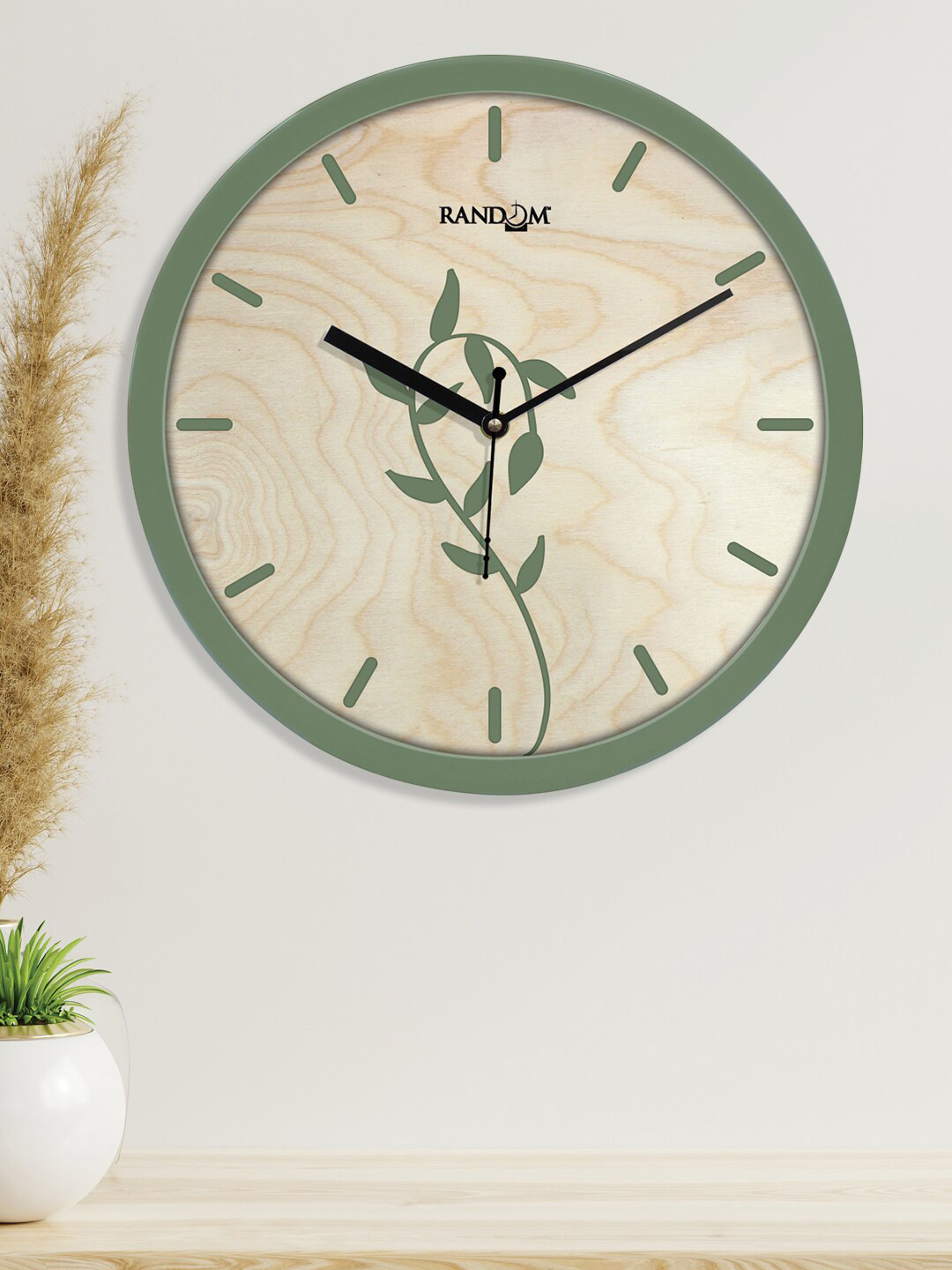 

RANDOM Green & Beige Printed Contemporary Round Wooden Wall Clock RC-8063