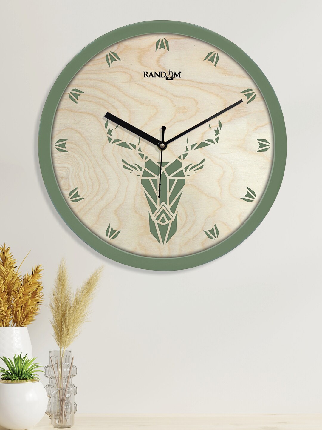 

RANDOM Green & Beige Printed Contemporary Round Wooden Wall Clock RC-8062