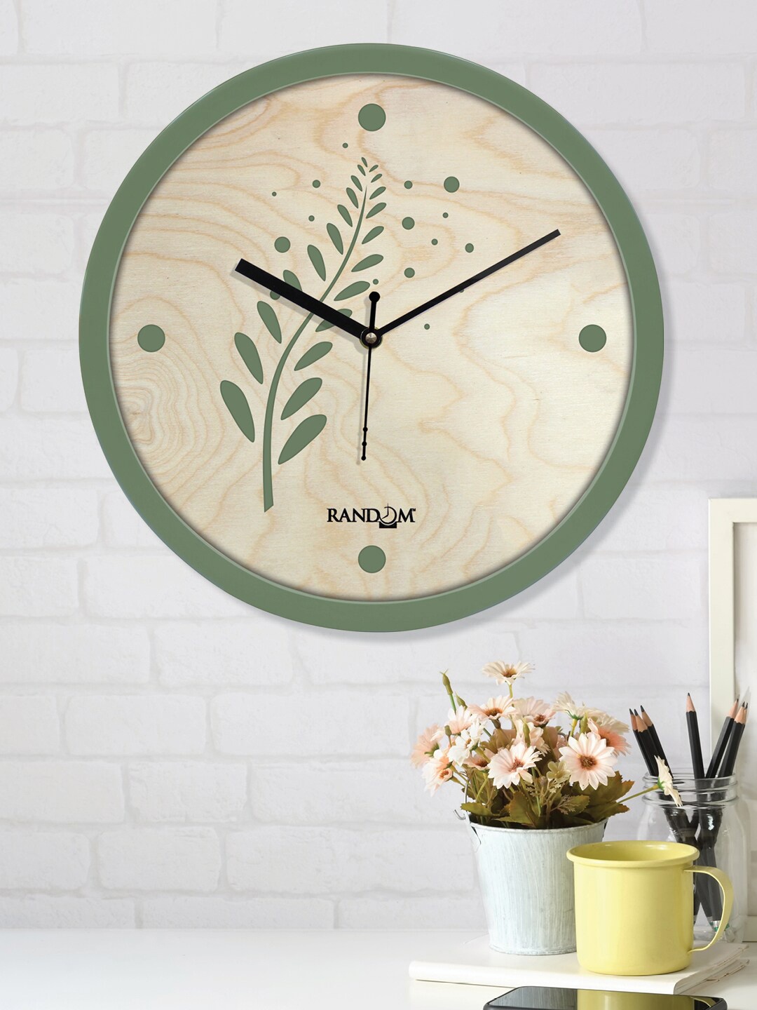 

RANDOM Green & Beige Printed Contemporary Round Wooden Wall Clock RC-8072