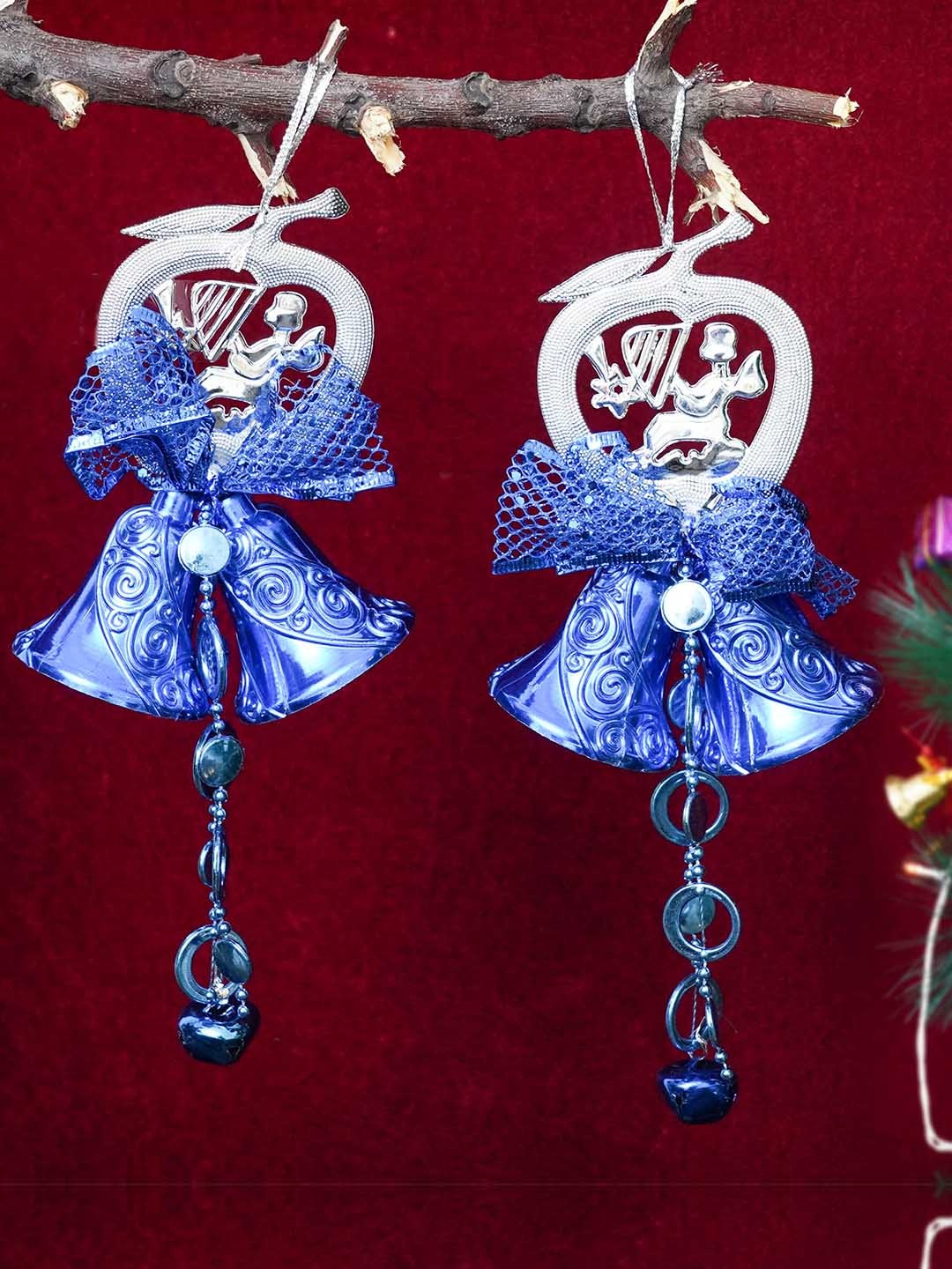 

TIED RIBBONS Set Of 2 Blue & Silver Christmas Decoration Bells