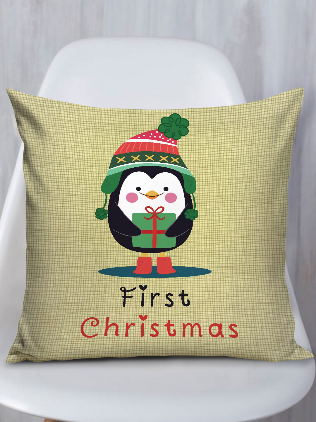 

TIED RIBBONS Green Christmas Printed Cushion Cover With Filler