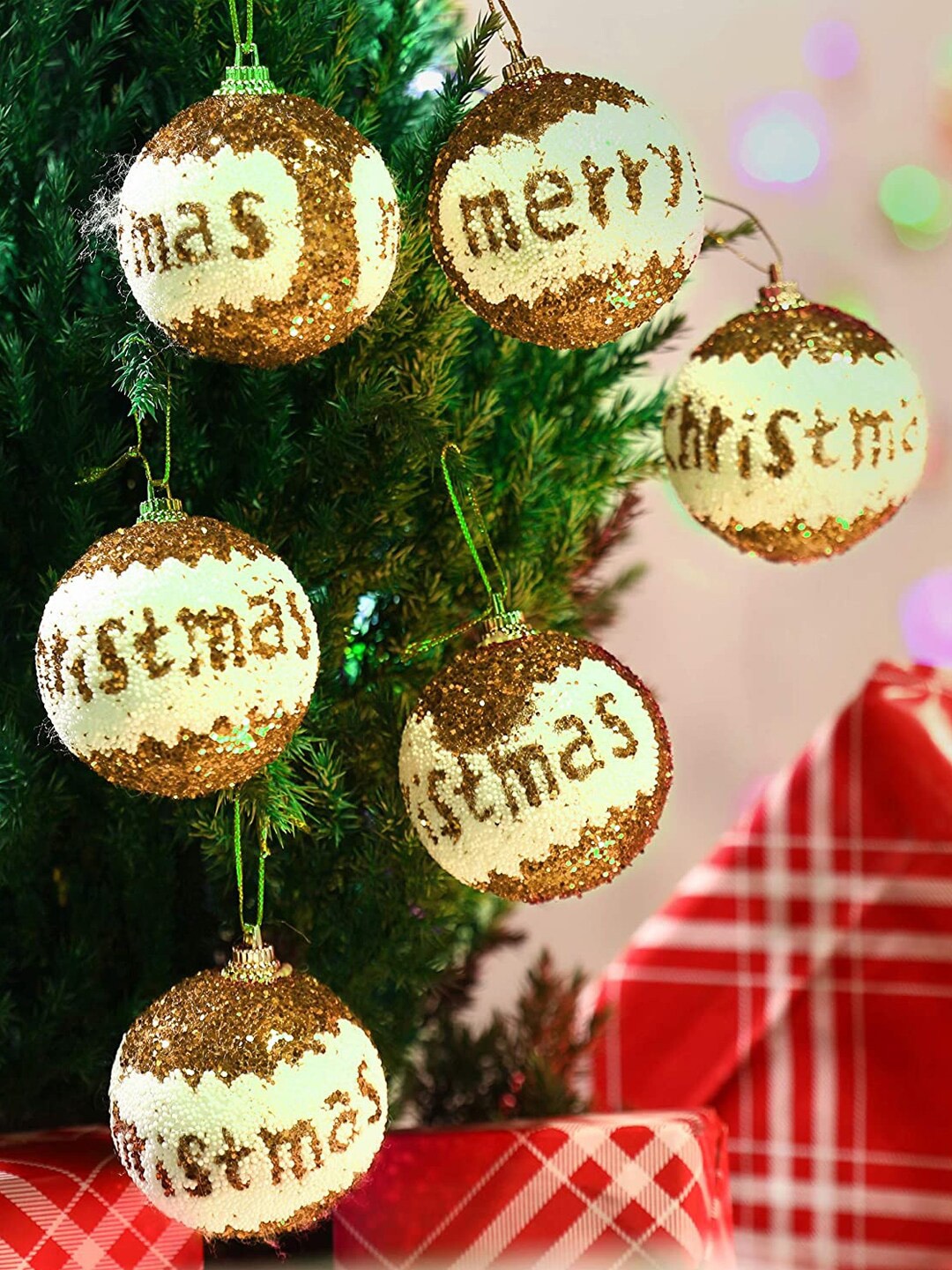 

TIED RIBBONS Set Of 6 Gold-Toned Christmas Tree Decoration Balls