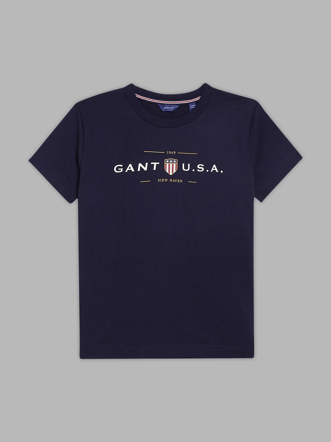 

GANT Boys Navy Blue Brand Logo Printed Cotton T-shirt