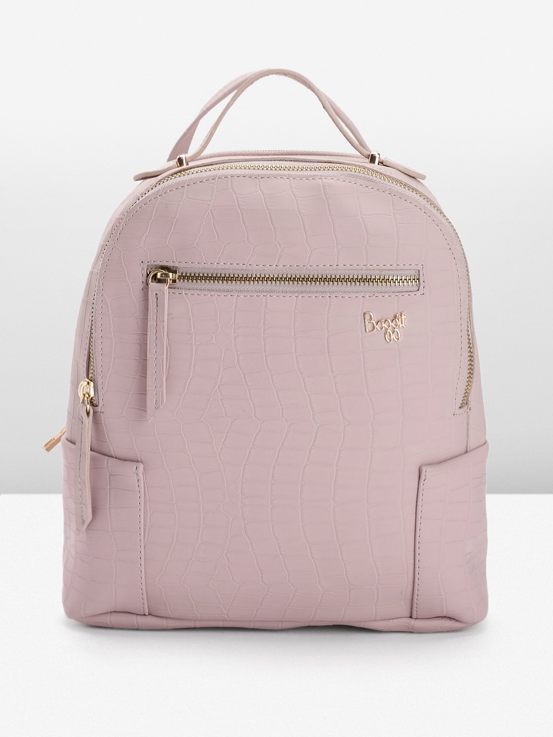 

Baggit Women Croc Textured Backpack, Pink