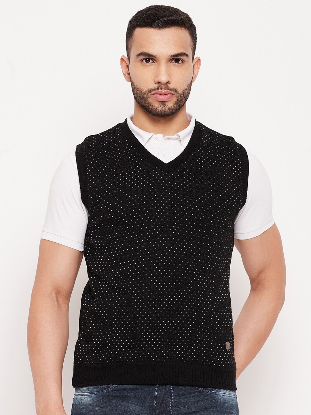 

Duke Men Black & White Geometric Printed Sweater Vest