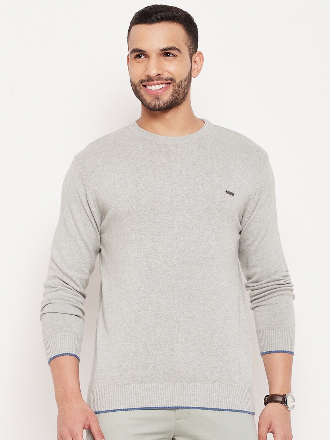 

Duke Men Grey Melange Solid Long Sleeves Pullover
