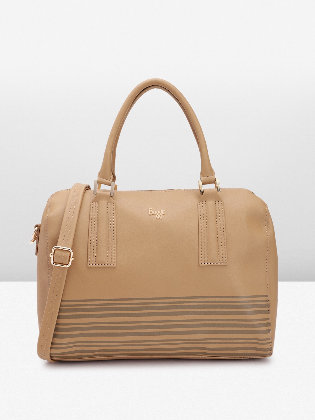 

Baggit Placement Striped Handheld Bag, Camel brown