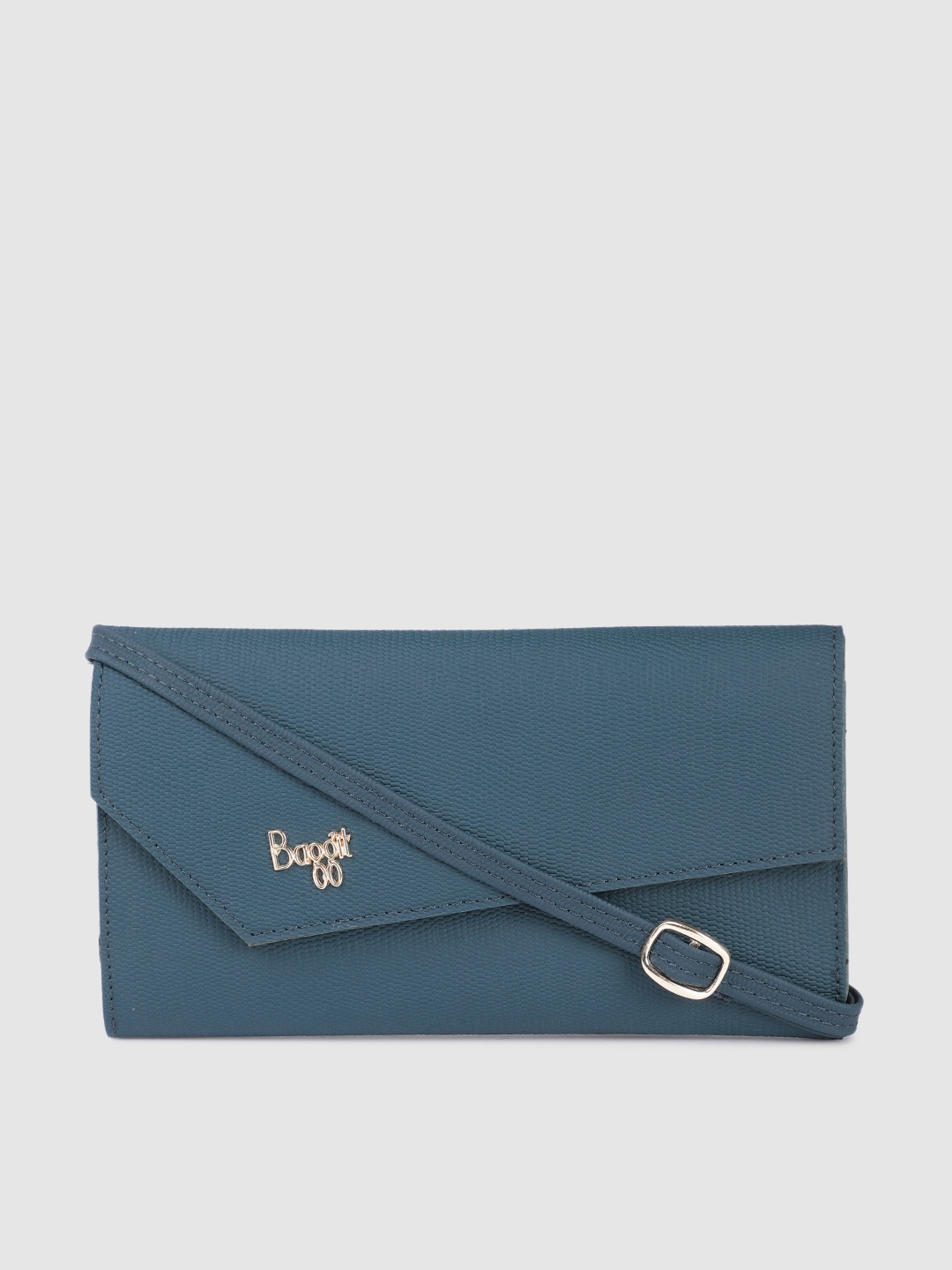 

Baggit Women Animal Textured PU Envelope Wallet With Sling Strap, Teal