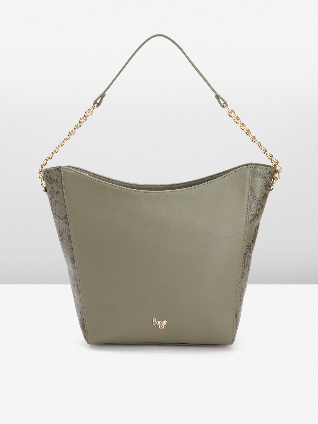 

Baggit Structured Shoulder Bag with Side Animal Print Detail, Olive