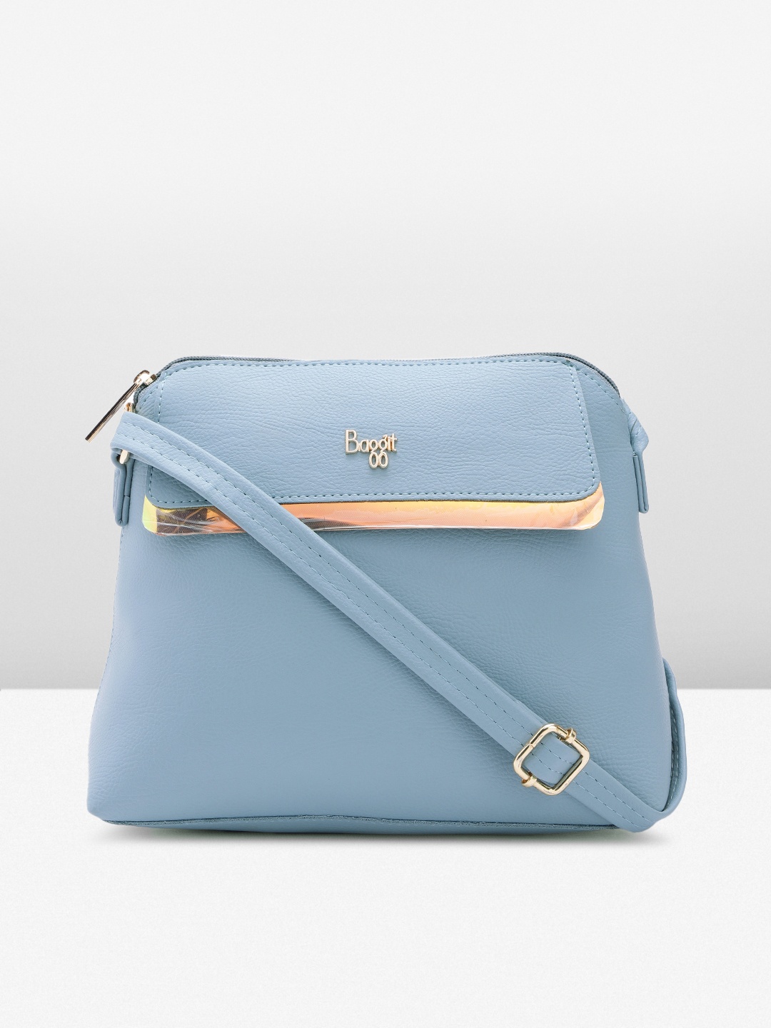 

Baggit Solid PU Structured Sling Bag with Flap Detail, Blue