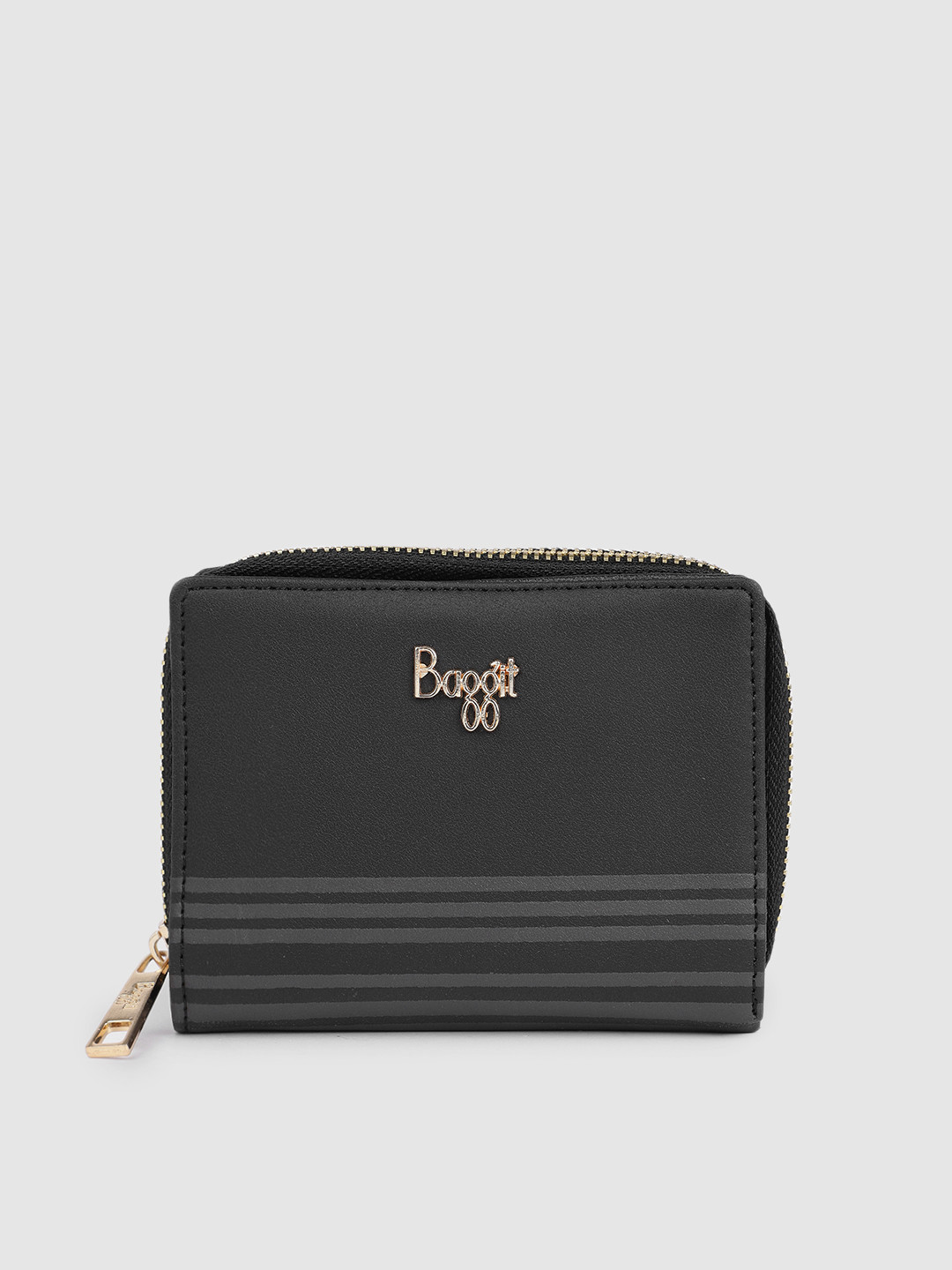 

Baggit Women Striped Two Fold Wallet, Black