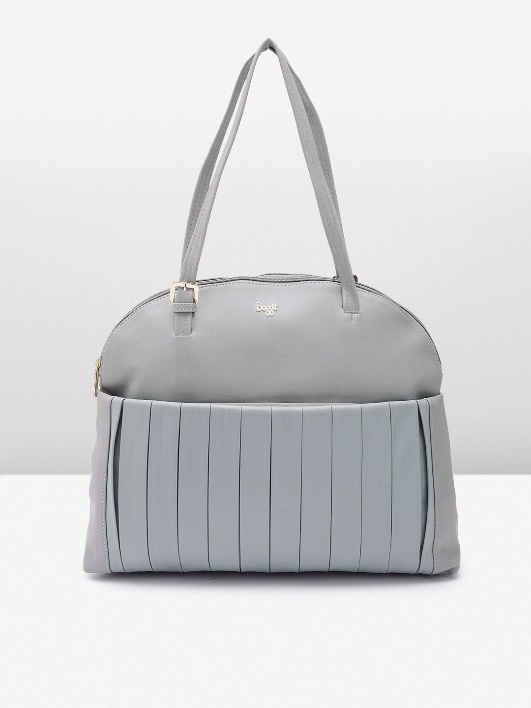 

Baggit Solid PU Oversized Structured Shoulder Bag With Pleated Detail, Grey