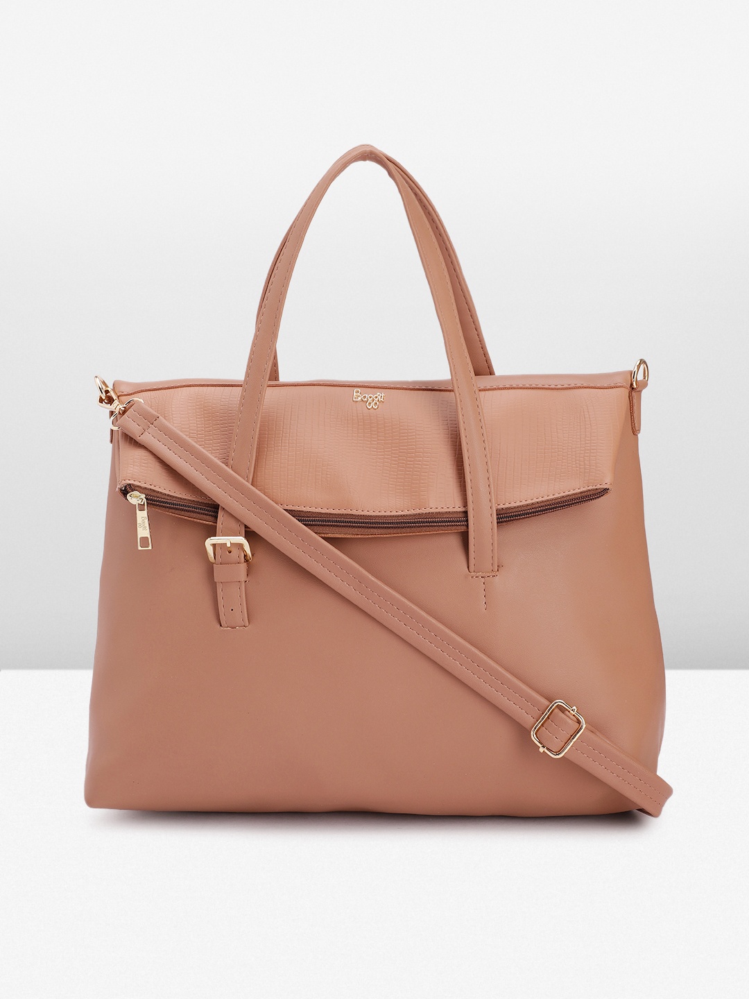 

Baggit Solid PU Oversized Structured Handheld Bag With Textured Detail, Brown