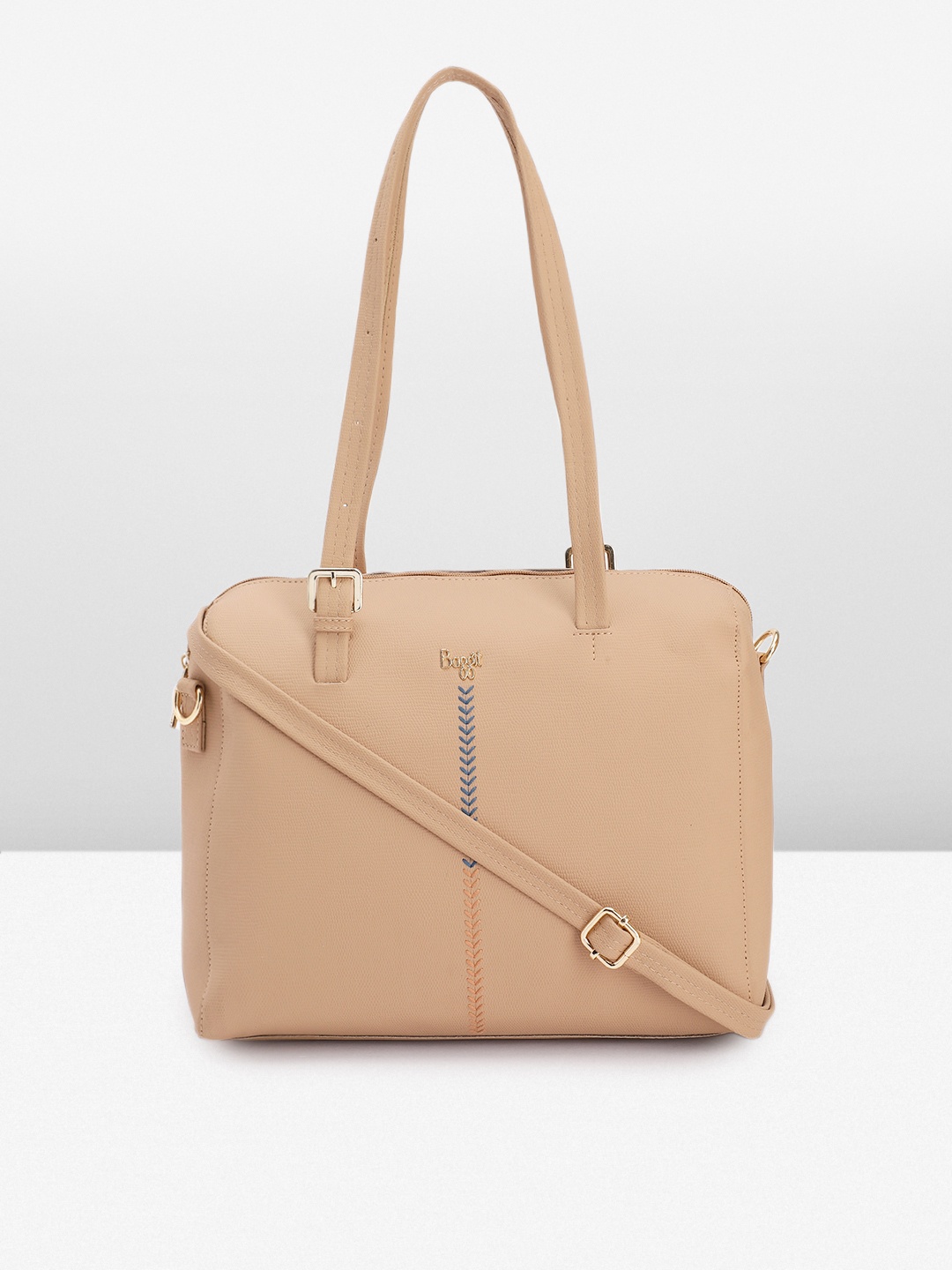 

Baggit Solid PU Structured Shoulder Bag With Embroidered Detail, Beige