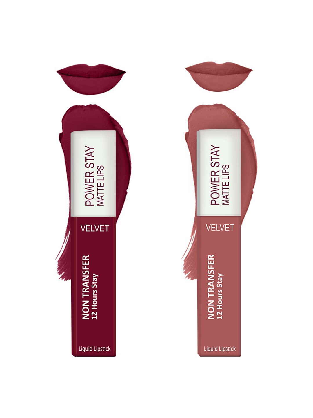 

Forsure Set of 2 Power Stay Matte Lips Non-Transfer 12 Hours Stay Velvet Matte Liquid Lipstick - Cherry Maroon 09 - Peach Nude 21