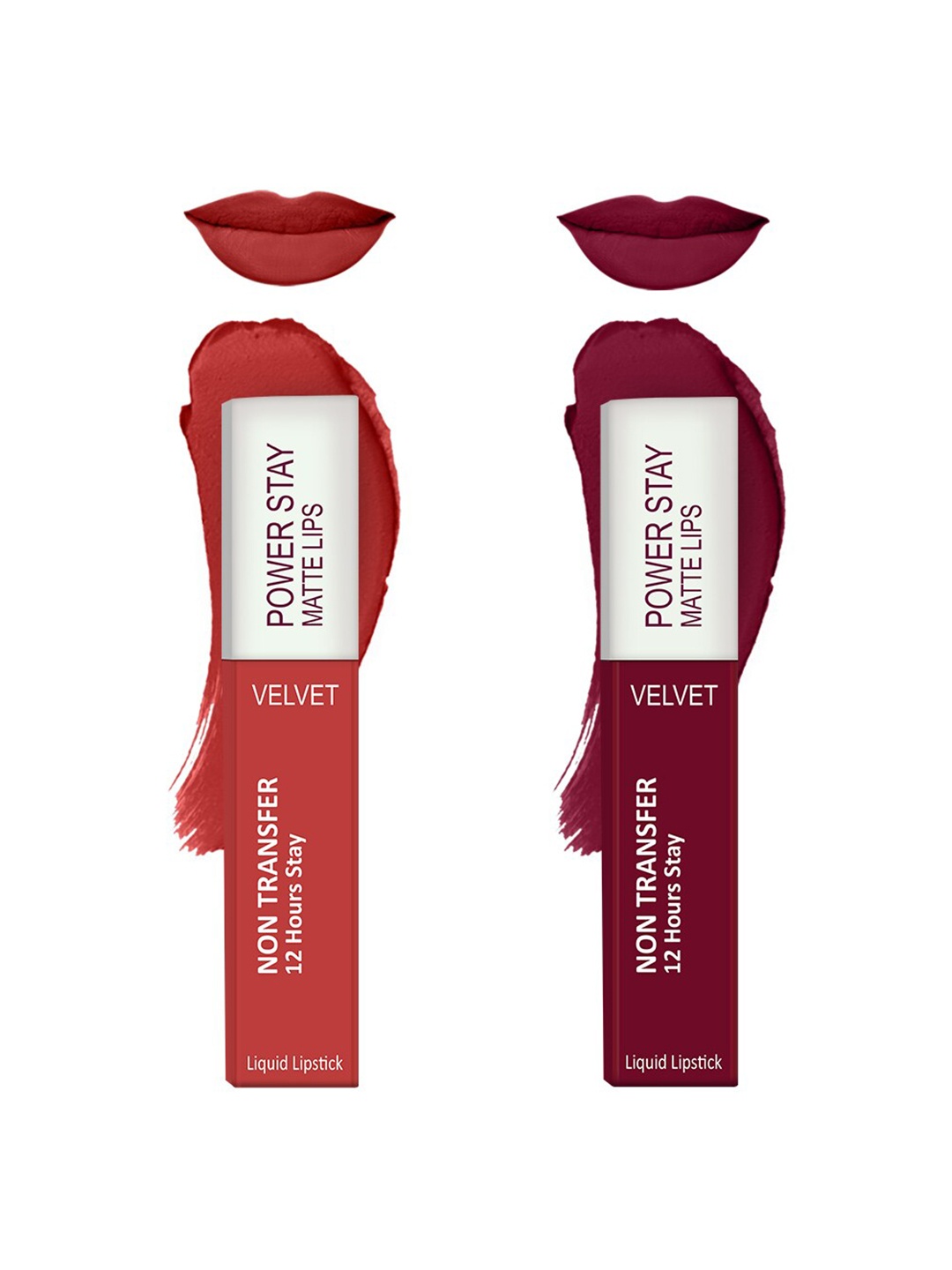 

Forsure Set of 2 Power Stay Matte Lips Non-Transfer 12 Hours Stay Velvet Matte Liquid Lipstick - Bright Red 01 - Cherry Maroon 09