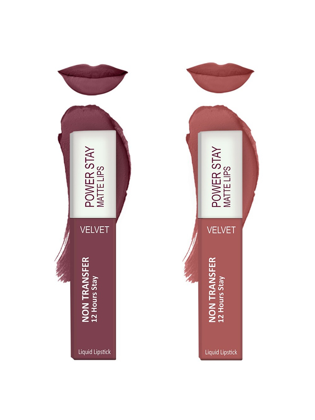 

Forsure Set of 2 Power Stay Matte Lips Non-Transfer 12 Hours Stay Velvet Matte Liquid Lipstick - Mauve Matte 23 - Peach Nude 21, Burgundy