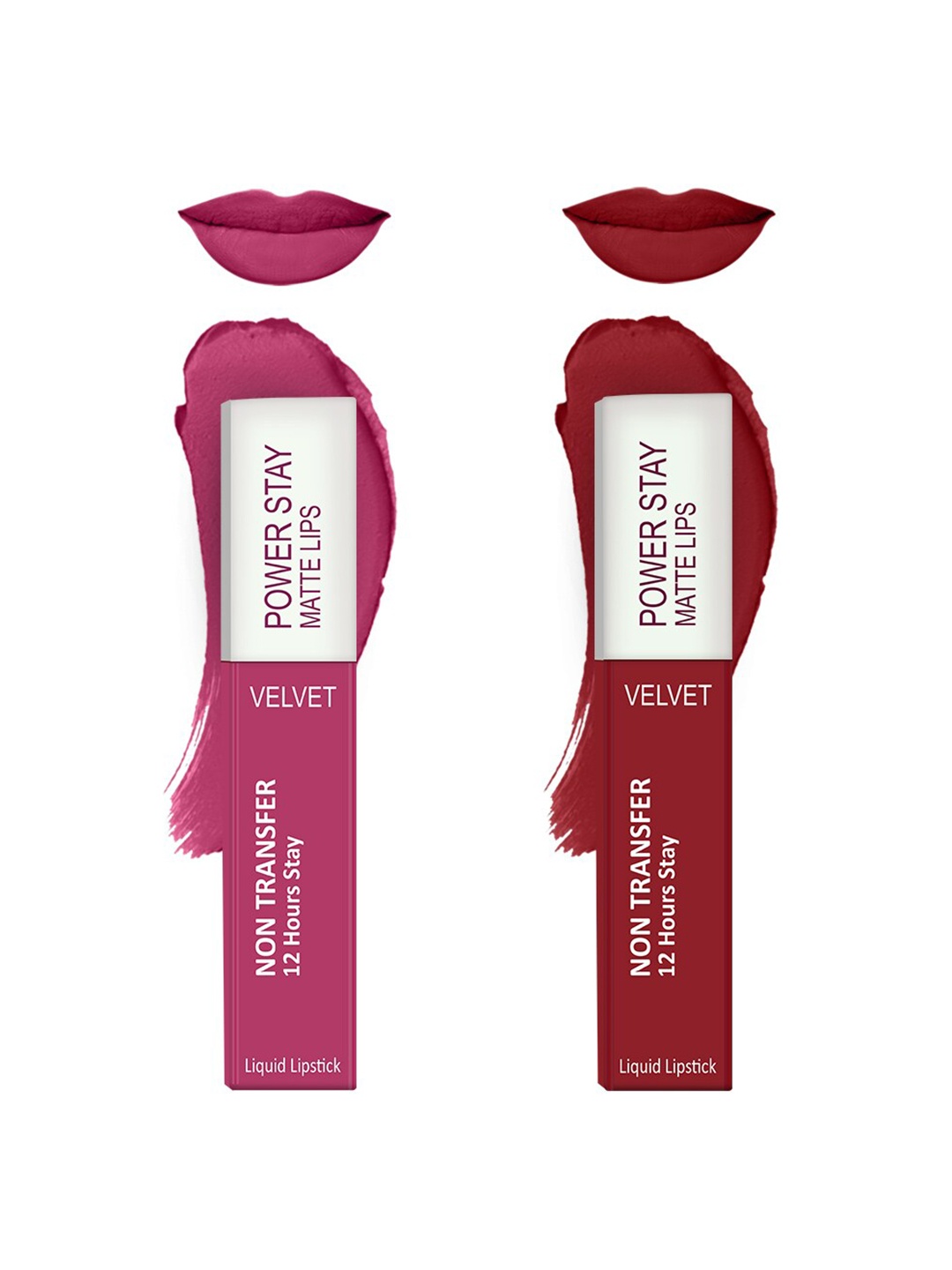 

Forsure Set of 2 Power Stay Matte Lips Non-Transfer 12 Hours Stay Velvet Matte Liquid Lipstick - Pink Blush 10 - Deep Red 22