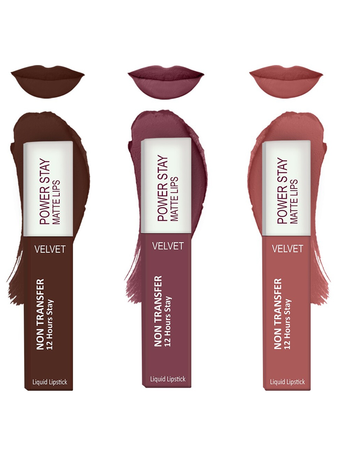 

Forsure Set of 3 Power Stay Matte Lips Non-Transfer 12 Hours Stay Velvet Matte Liquid Lipstick - Deep Brown 16 - Mauve Matte 23 - Peach Nude 21, Coffee brown