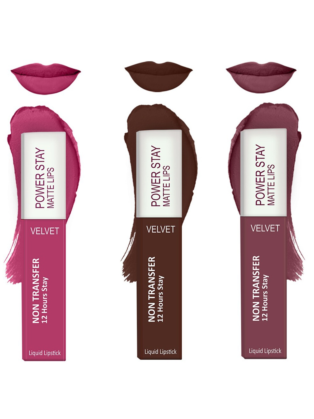 

Forsure Set of 3 Power Stay Matte Lips Non-Transfer 12 Hours Stay Velvet Matte Liquid Lipstick - Pink Blush 10 - Deep Brown 16 - Mauve Matte 23